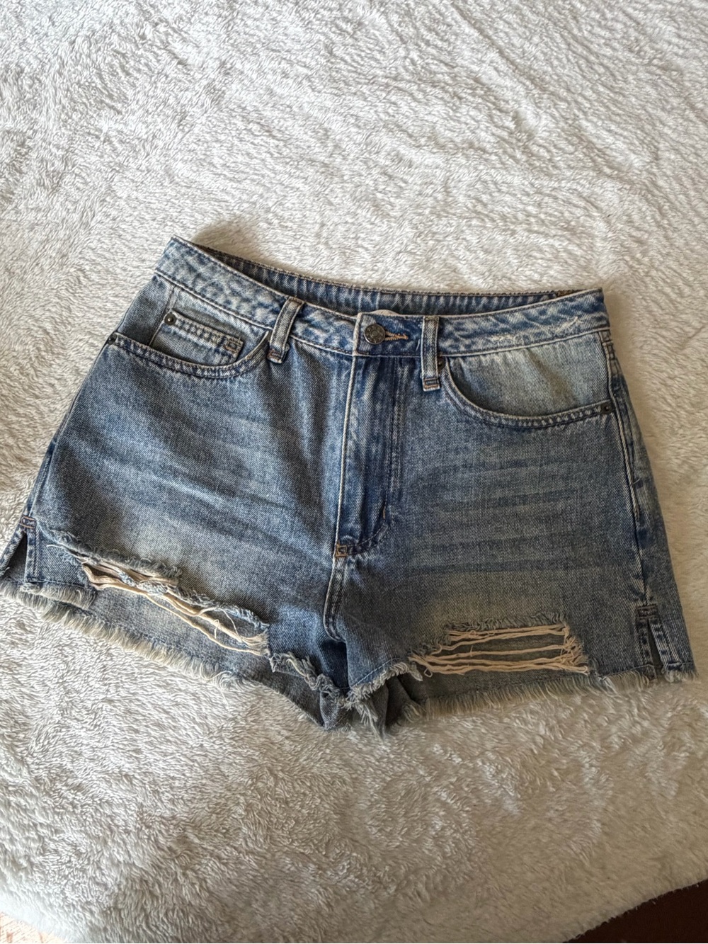 Mustard Seed Distressed Light Blue Denim Shorts